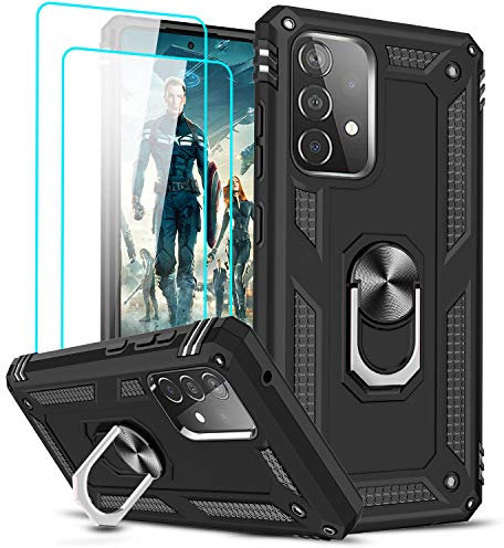LeYi Schutzhülle für Samsung Galaxy A52s 5G/A52 4G & 5G mit [2 Hartglas], 360° drehbarer Ständer, militärischer Schutz, stoßfest, weiches TPU und Hartschale, Schwarz