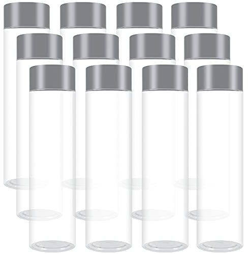 Aneco 12 Pack 12 Ounce PET Empty Juice Bottles with Lids Reusable Clear Drink Containers for Storing Juice, Milk, Smoothie or Homemade Beverages (Silver)