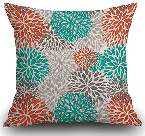 Smooffly Kissenbezug Kissen Blau Aqua Orange Grau und Blumen Anker Dekorativ Throw Kissenbezug Home Decor Quadratisch 45 x 45 cm