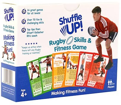 Shuffle Up Rugby Games - Family Games with 70+ Fun & Active Fitness Workout Cards for Kids, Rugby Training Equipment Aid, Rugby Gifts for Boys & Girls