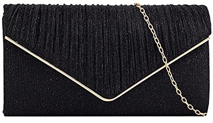 Milya Damen Glitzer Clutch Abendtasche, Strass Handtasche Hochzeit Party Unterarmtasche Umhängetasche Schultertasche mit Schulterkette, Schwarz