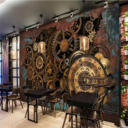 Papier peint personnalisé rétro engrenages en métal Shabby barre 3D KTV décor industriel fond papier peint Mural 3D, 250 * 175 cm