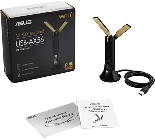 ASUS WiFi 6 AX1800 USB WiFi Adapter (USB-AX56) - Dual Band WiFi 6 Client, 2x2 Support, Gaming & Streaming, Plug-and-Play, WPA3 Network Security, MU-MIMO, Beamforming, Black