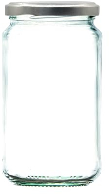 Wares of Knutsford 1lb / 370ml Airtight Glass Jam Jars with Coloured Twist Lids | Preserving Jars for Jam, Honey, Chutney & Marmalade | Dishwasher Safe (Silver, 100)