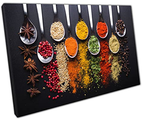 Colourful Herbs And Spices Cooking Ingredients Kitchen Restaurant Photography Food Wall Art Print On Canvas Picture For Home Office Decor 45x30cm (18x12In)