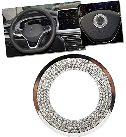 HIBEYO Bling Lenkrad Logo Abdeckung gelten passt für Skoda Abziehbilder Innen Dekorationen Caps Abdeckungen Diamant Logo Aufkleber Lenkrad Emblem Aufkleber Auto Zubehör Teile Glitzer Kristall Strass