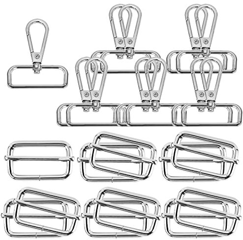 VINFUTUR 20 Pezzi 38mm Fibbie Metallo Accessori Fai da Te 10pz Tri Glide + 10pz Ganci Girevole a Moschettone per Cucito Tracolla Zaino Borse Craft Argento