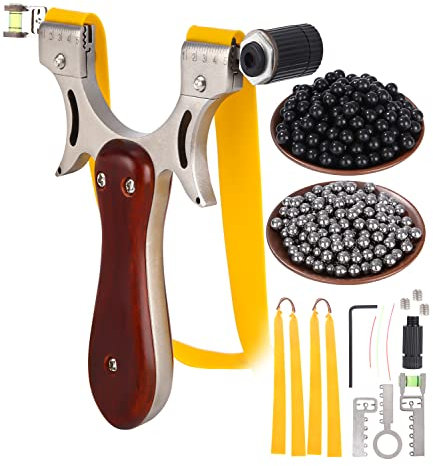 PERMUST Steinschleuder Slingshot Set, Profi Schleuder Zwille für Sport und Outdoor, mit 5 Schleuder Gummibändern + 600 St Tonkugeln und 200 Stahl Ball, Slingshot Schleuder für Jede Handgröße