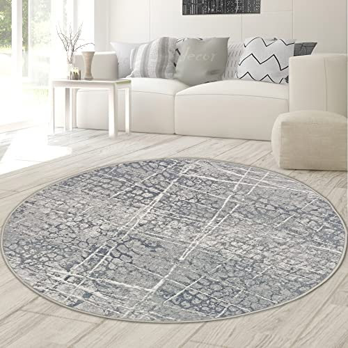 Teppich-Traum moderner Designerteppich mit dezenten Farben abstrakt Gemustert in grau, Größe 120 cm rund