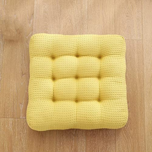 Sitzauflagen GartenmöBel, Dicke SitzerhöHung Sitz Auflage, Stuhlkissen Esszimmer 45x45cm Eckig, Sitzkissen Stuhl Einzeln Vintage Stuhlauflagen Sitzpolster Gartenstuhl mit Gestrickter Stoff Gelb