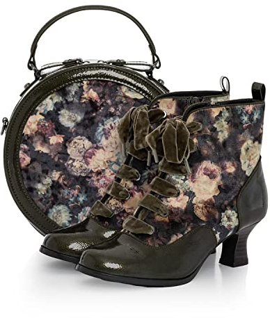 Ruby Shoo Beth Schnürschuh mit mittelhohem Absatz, viktorianischer Stiefel und passender Alberta-Tasche, olivgrün, 39 EU