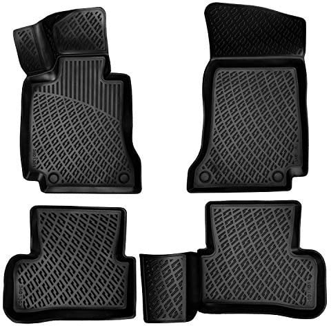 Matnamis 3D Auto Gummimatten Set für Mercedes W205 Baujahr ab 2014 Passgenaue Fußmatten 4-teilig Geruchlos Antirutschmatten Auto PKW-Fußraummatten Extra hoher Schwarz