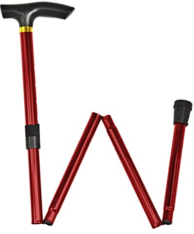 WARESHARK Walking Stick, Easy Adjustable Height Folding Extendable Walking Cane, Lightweight Flexible and Durable Walking Aid Mobility Aid Collapsible Walking Stick (Red)