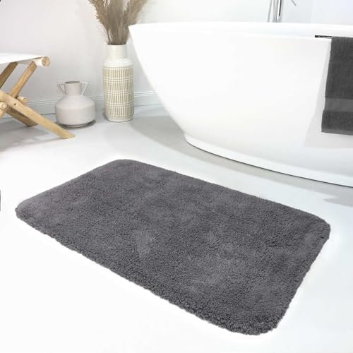 Wecon Home Moderner Flauschiger und waschbarer Badezimmerteppich aus Baumwolle - Ole (70 x 120 cm, grau)