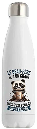 Bouteille Isotherme Le Beau-Père Panda Café | Idée Gourde Cadeau Travail Métier Thermos Sport Humour Collègue Homme Anniversaire Noël