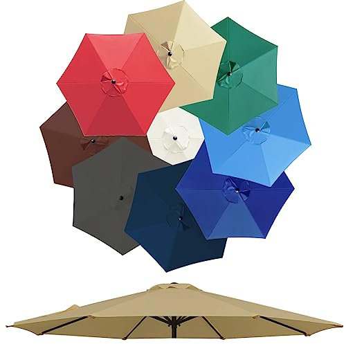 Auvent De Remplacement Pour Parasol De Terrasse De 3.0m, 6 Baleines/8 Baleines Toile De Parasol Déporté, Housse De Rechange Pour Parasol D'extérieur, Polyester Anti UV 50+(Couleur:Kaki,Taille:300cm 8-