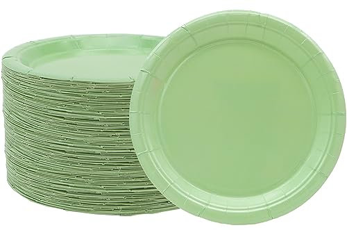 50 platos de papel verde salvia de 7 pulgadas, platos de postre desechables de color verde menta para fiestas temáticas de selva, boda, novia, baby shower, decoración de fiesta de cumpleaños (verde)