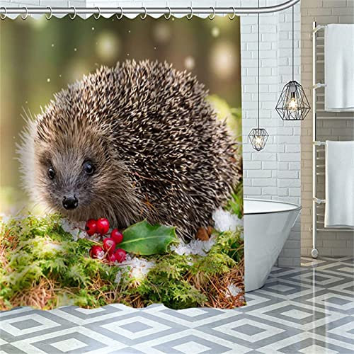INAAYO 3D Duschvorhang 180x180 Igel Duschvorhänge Antischimmel Wasserdicht Badevorhang Igel Duschrollo für Badewanne Dusche Shower Curtains, 12 Duschvorhang Ringe