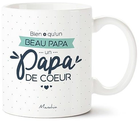 Manahia - Mug Beau-Père - Papa de Cœur - Cadeau Fête des pères | Bien plus qu'un beau papa - Tasse beau-père Noël & fête des pères - Famille recomposée - Boîte cadeau - Imprimée en France