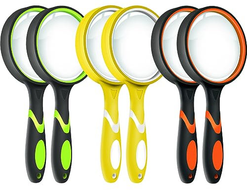 Leffis 6er-Pack Lupe, 10-fache rutschfeste Hand-Leselupe für Kinder und Senioren, 75 mm Lupe zum Lesen und Erkunden der Natur