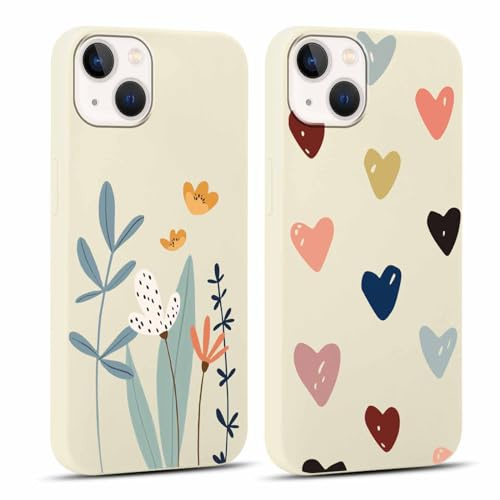 Yoedge 2 Pezzi Cover per iPhone 13 Mini 5,4, Ultra Sottile Leggero Morbida TPU Custodia in Silicone Antiurto Antigraffio Protettiva Case con Disegni per Donne per iPhone 13 Mini, Amore Cuore & Fiore
