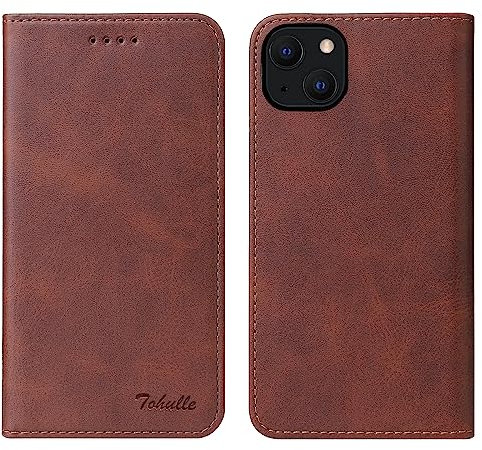 TOHULLE Case for iPhone 15, Premium PU Leather Wallet Case with Card Holder Kickstand Built-in Magnetic Closure Flip Folio Phone Cover for iPhone 15 - Brown
