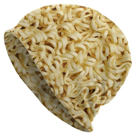Lustiges Essen Burritos Tortilla Realistischer Druck Beanie Mütze Strickmütze Skull Cap Slouchy Warm Headwear für Joggen Radfahren Erwachsene, Instant Ramen Nudel, Einheitsgr��e
