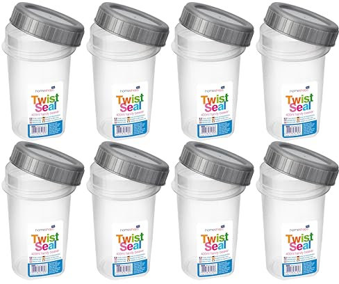 HOMESHOPA Clear Plastic Screw Top Beaker Cups, 8 Pack Airtight Liquid Storage Reusable Leakproof Containers with Twist Lock Lid, 400ml, Freezer Microwave Dishwasher Safe