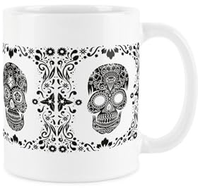 Purely Home Day of The Dead Mug - Black & White Skulls Dia De Los Muertos Gifts- Tea/Coffee Hot Drinks Ceramic Present Cup