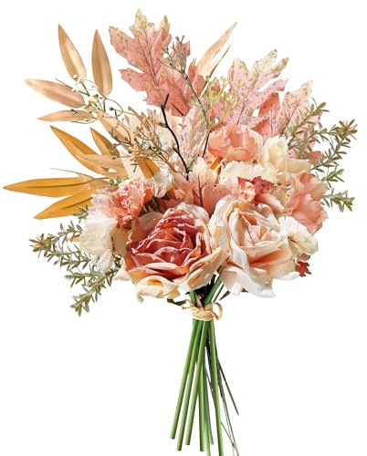 ROLLWAY 13 Stück Kunstblumen Herbst, Rosa Künstlich Blumen Herbst Dekozweige Herbstblumen künstlich, Kunst Blumen Kunstblumenstrauss Eukalyptus Hortensien für DIY Blumenstrauß Brautstrauß Hochzeit