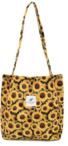 TeeYee Damen Handtasche Kord Shopper Cord Tote Bag für Bücher Reisen Alltag Schule Arbeit Einkaufstasche für Mädchen Sonnenblume