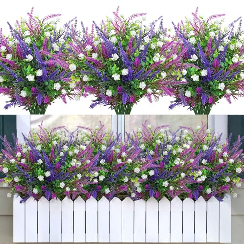 SOMYTING 12 Bündel Kunstblumen Balkon Wetterfest Künstliche Blumen Outdoor UV Beständig Kunstpflanzen Plastik Blumenstrauß Künstliche Pflanzen für Balkonkästen Garten Fenster Dekoration (Gemischte)
