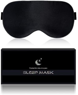 Aosun Schlafmaske Seide für Seitenschläfer, 100% Bio Maulbeerseide, 9 8% Lichtblockierende Schlafbrille mit Verstellbarem Band für Frauen & Herren & Kinder, Schlaf Augenmaske für Reise Gadget, Schwarz