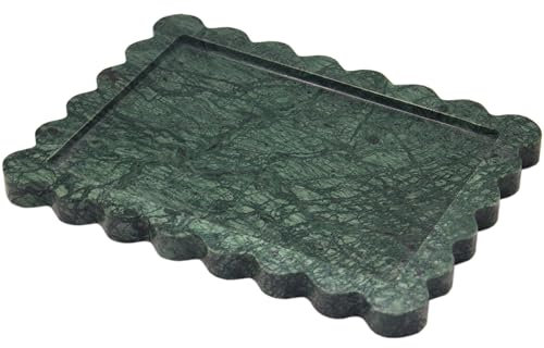 YMXYJM Genuine Indian Green Scalloped Marble Tray, Real Natural Marble Stone Trays, Luxury Decorative Trays for Bathroom, Dresser, Vanity, Home Decor, 10.6 x 8, Dark Emerald Green