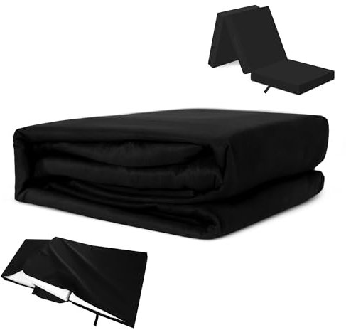 Goliez Bezug für Klappmatratze, Ohne Schaumstoff, 3-teilige Faltmatratze Gästematratze Matratze Klappbar Faltbare Kamping Bett, Waschbar Bezug (Schwarz,190x60x7 cm)