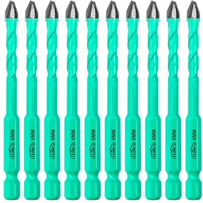 LEKOMESH Masonry Drill Bits Set - 10pcs 1/4(6mm) Concrete Drill Bits Set Ceramic Drill Bit Carbide for for Wood, Plastic, Masonry, Ceramic Tile, Marble, Glass, Quick Change Hex Shank