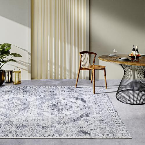 Villeroy & Boch Esther In- & Outdoor Teppich Orientalisch - Orient Flachgewebe, Klassisches Design Vintage, ÖKO-TEX Wetterfest & UV-beständig für Balkon, Terrasse, Garten – Creme Grau, 200x285cm