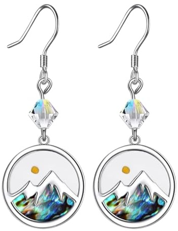 Flongo Christian Senfkorn Schmuck für Damen: Halskette Ohrringe Berge Armband Set Senfkorn Abalone Muschel bunt Edelstahl Religion inspirierende christliche Geschenke für Frauen