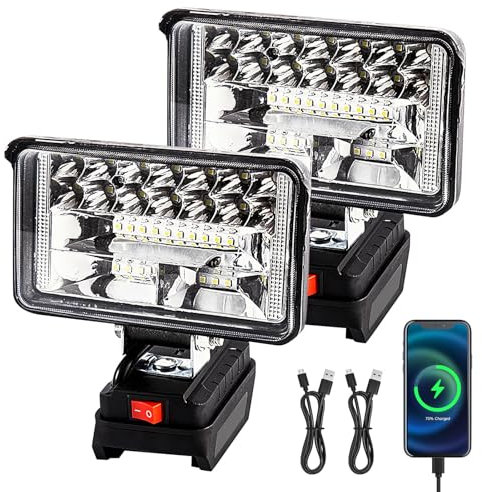 Akku Lampe für Makita 21V, 30W LED Arbeitsleuchte Akku, Multifunktionales LED Strahler Akku Scheinwerfer, Tragbares Baustellen Lampe mit USB Aufladung, für Autoreparatur Heimbeleuchtung, 2 Stück