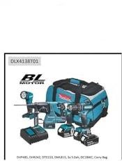 Makita DLX4138T01 18v 4 Piece Cordless Tool Set DHP485 DHR242 DTD153 DML815 3 Batteries Charger +Bag
