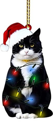 Black Cat Christmas Ornament,Christmas Tree Decorations Acrylic Christmas Decorations Cut Funny Pendant Novelty Baubles Party Holiday Home Interior Decor Car Hanging Ornaments Kids Cat Lovers Gifts