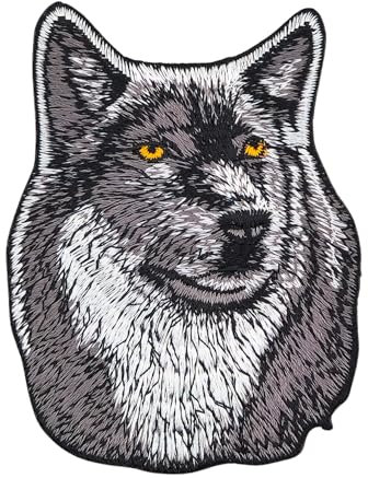 Wolf Grau Aufnäher zum aufbügeln oder aufnähen Bügelbild Aufbügler für Kleidung gestickter Bügelpatch Applikation Hund Biker Patch Größe 7,3 x 9,3 cm