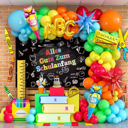 Cleboen Einschulung Deko Einschulung Girlande Luftballons mit Latex Luftballons Folienballon Alles Gute Zum Schulanfang Girlande Einschulung Geschenk Schulkind Deko Schulanfang Deko