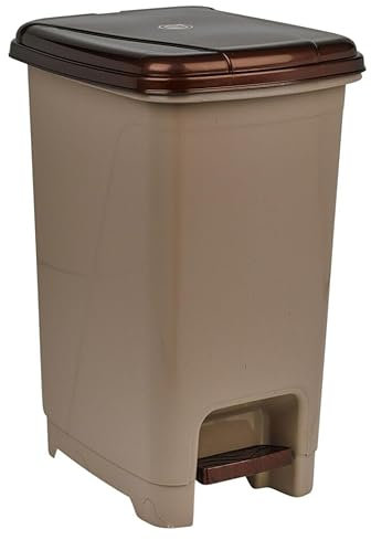 URBNLIVING 15L Slim Plastic Pedal Waste Refuse Rubbish Recycling Bin with Lid Heavy Duty Cappuccino Dustbin for Kitchen Bathroom and Household Use Ideal for Storage of Animal Feed Trash Easy to Clean
