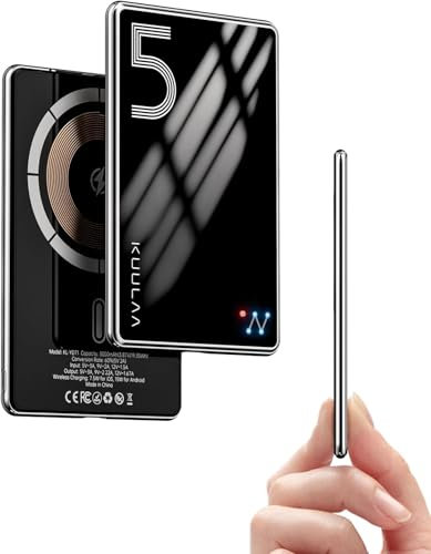 Kuulaa Power Bank Ultra Slim, MagSafe PowerBank 5000 mAh 6.9 mm, PD20W Small Power Bank, Magnetic Wireless External Mobile Phone Batteries for iPhone 16 Pro/15/14/13/12 Series, Strong Protective Glass