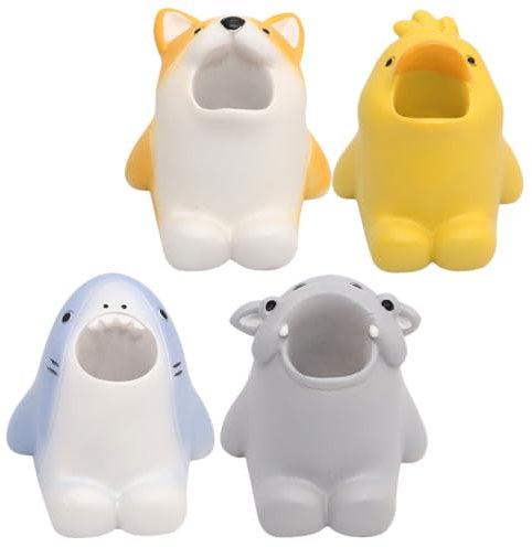 Alipis 4Stücke Tier-zahnbürstenhalter aus Resin Lustige Cartoon Tierformen Praktischer Stiftehalter für Schreibtisch für Kinderzimmer und Badezimmer für Lehrer und Eltern