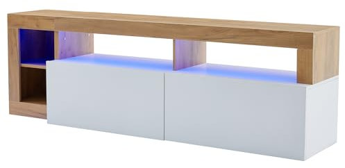 Generisch TV-Schrank, bietet Platz für Fernseher bis zu 80 Zoll, offener Stauraum mit LED-Anzeige, geeignet als Schlafzimmer- und Wohnzimmerschrank, originaler Holzrahmen, weiße Schranktür