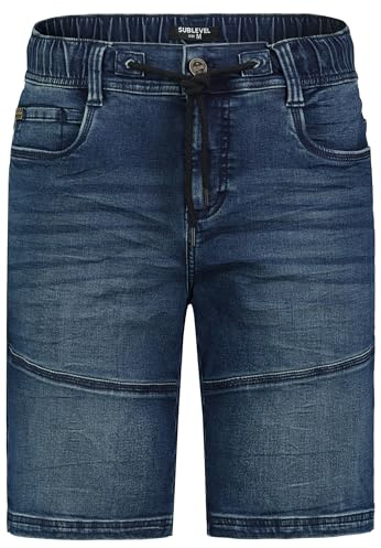Sublevel Herren Jeansshorts mit elastischem Bund und Kordelzug Denim Bermuda