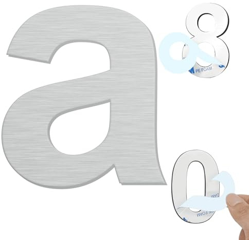Ywonoby 6 Inch Self Adhesive Stainless Steel House Door Number Silver a | Weather-resistant. Easy to install with adhesive. Ideal for home, office, hotel, mailbox. Multiple sizes