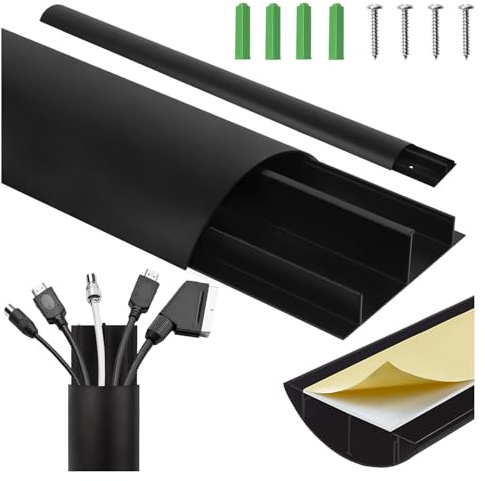 Maclean Aluminium-Kabelkanal 750x62x20mm | Halbrundprofil für HDMI Audio LAN | Inklusive Montagezubehör | Zur Wand- & Bodenverlegung | Zweiteiliges System (Schwarz, 62x20x750mm)